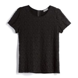 Market & Spruce Hans Lace Front Mixed Material Top In Black. Size MP